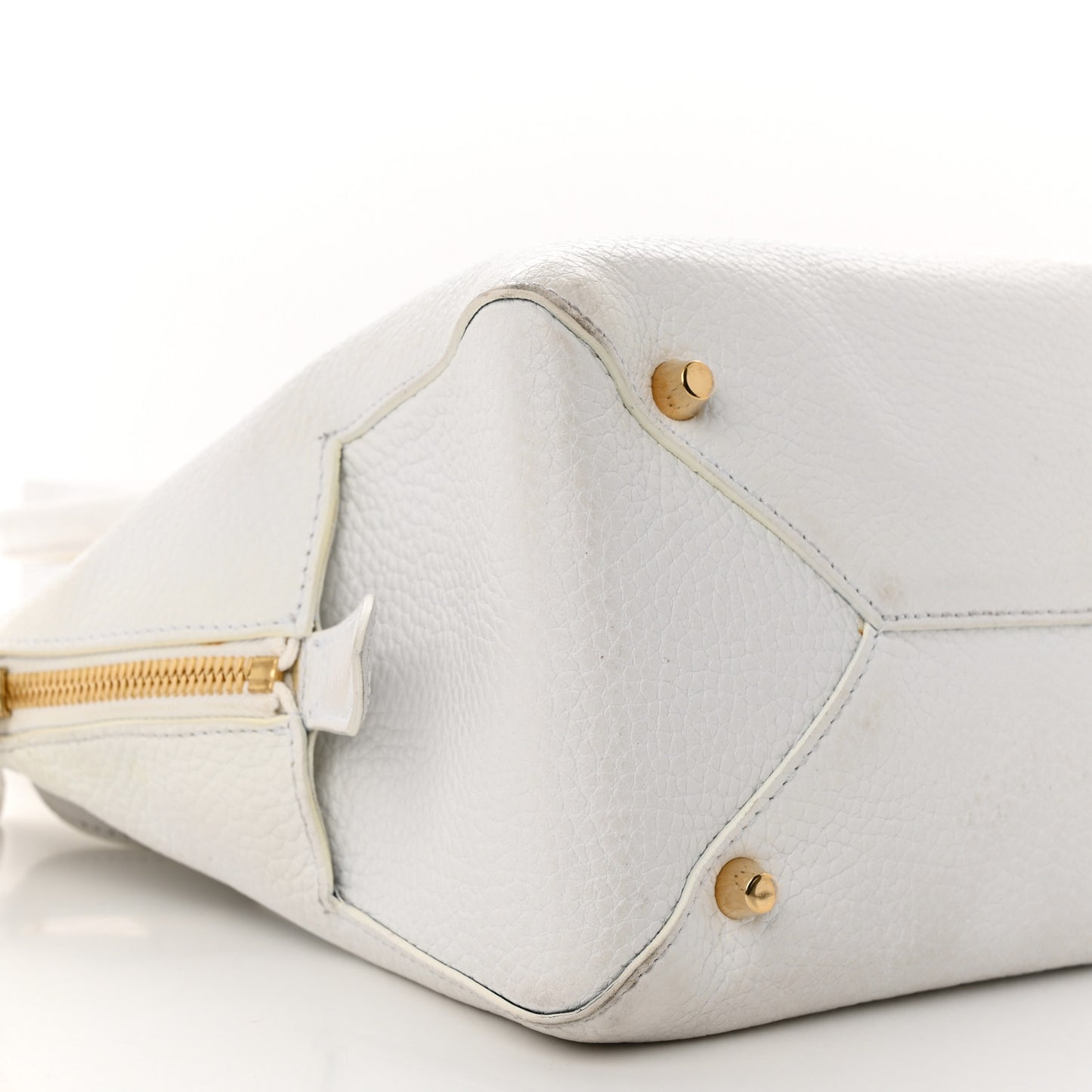 London Grainy Calfskin Small Greenwood Bowling Bag White