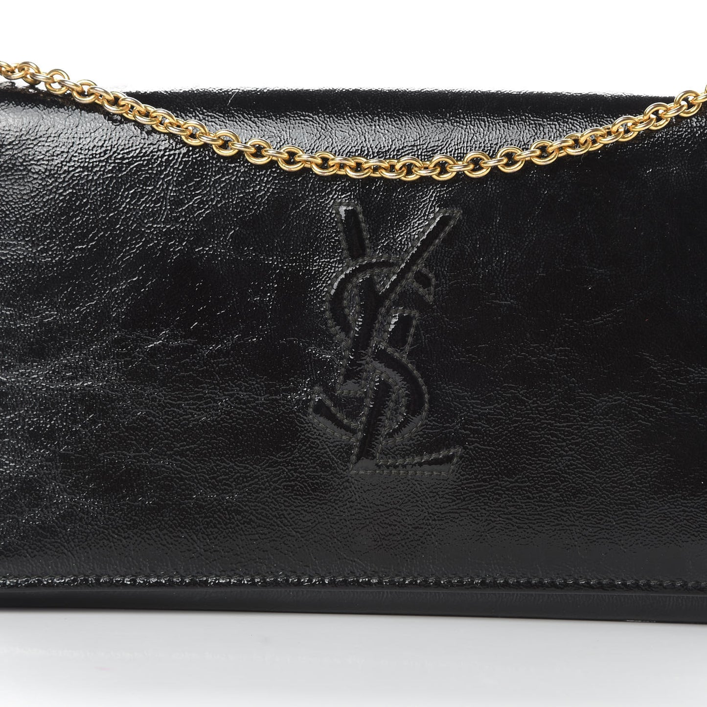 Textured Patent Belle de Jour Chain Clutch Black