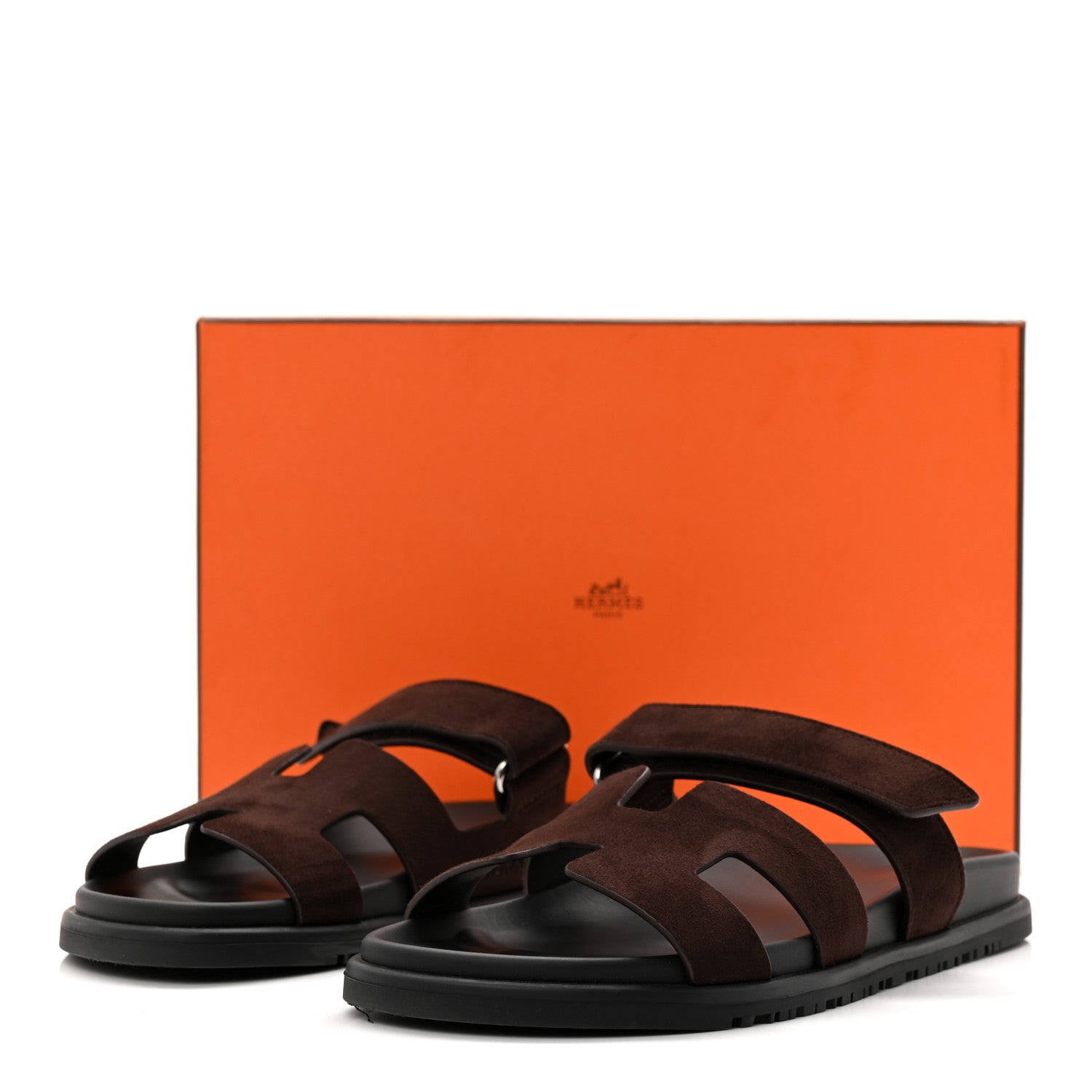 Hermes Suede Goatskin Womens Chypre Sandals 39 Marron Ebene 10 of 10