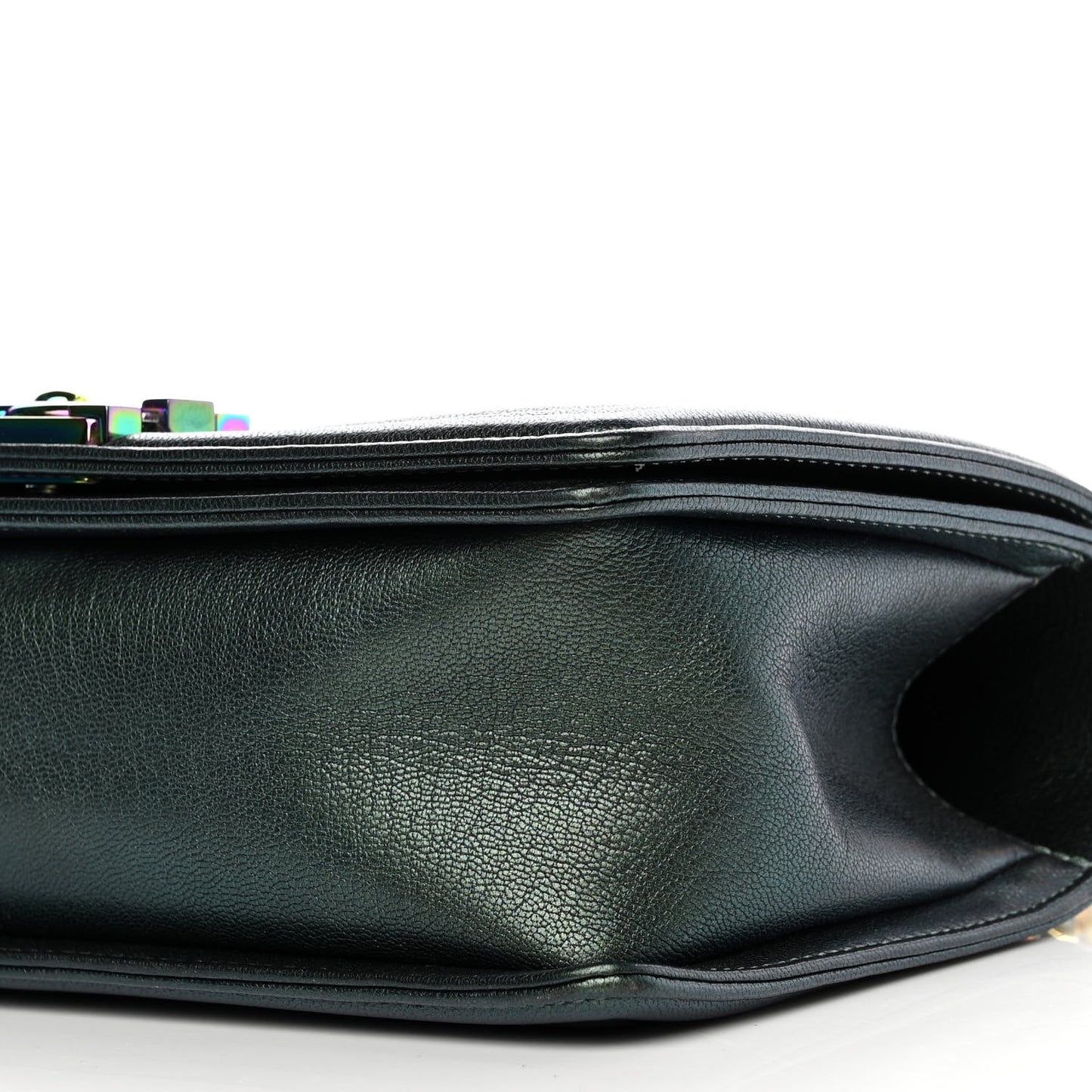 Iridescent Goatskin Quilted Medium Boy Flap Green