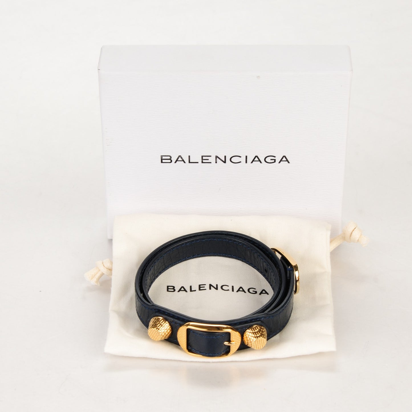 Agneau Giant 12 Gold Hardware Triple Tour Bracelet S Bleu Obscur