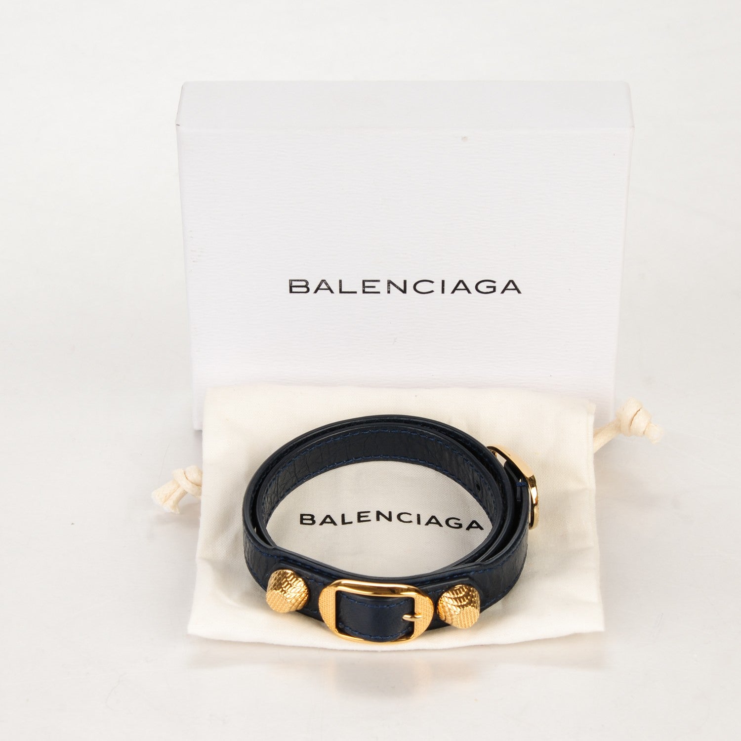 Balenciaga Agneau Giant 12 Gold Hardware Triple Tour Bracelet S Bleu Obscur 7 of 7