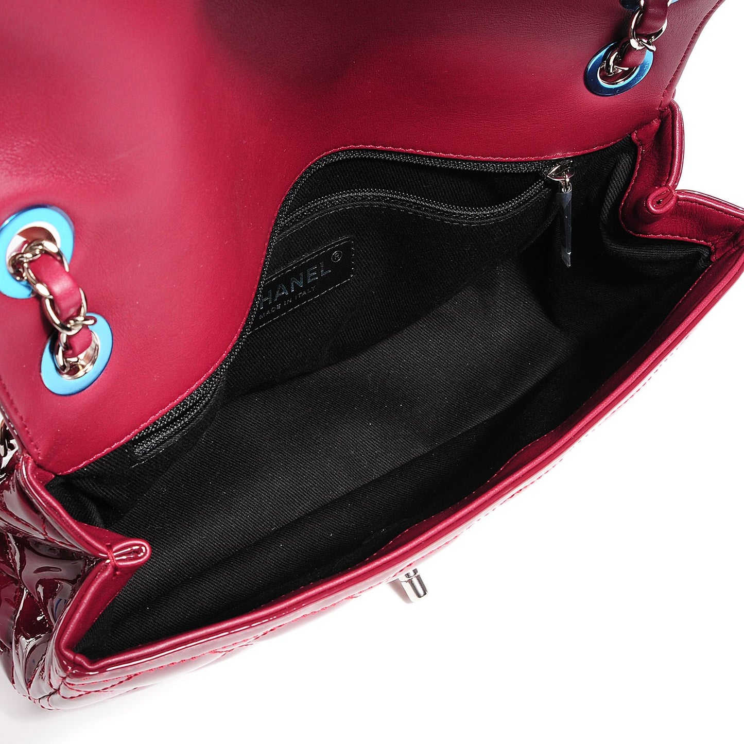 Patent Quilted Large Coco Shine Flap Burgundy