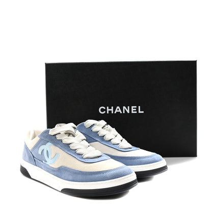 Chanel Suede Kidskin Womens CC Sneakers 37.5 White Blue 8 of 8