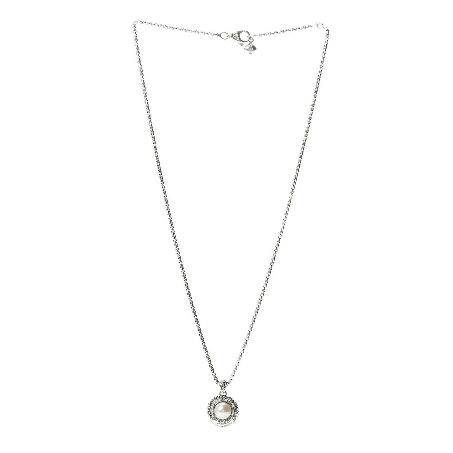 Sterling Silver Diamond Pearl 8mm Crossover Pendant Necklace