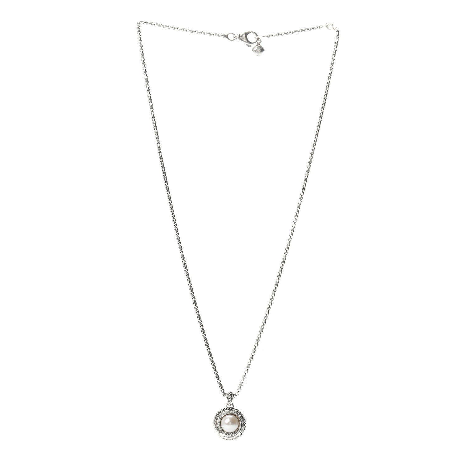 David Yurman Sterling Silver Diamond Pearl 8mm Crossover Pendant Necklace 3 of 4