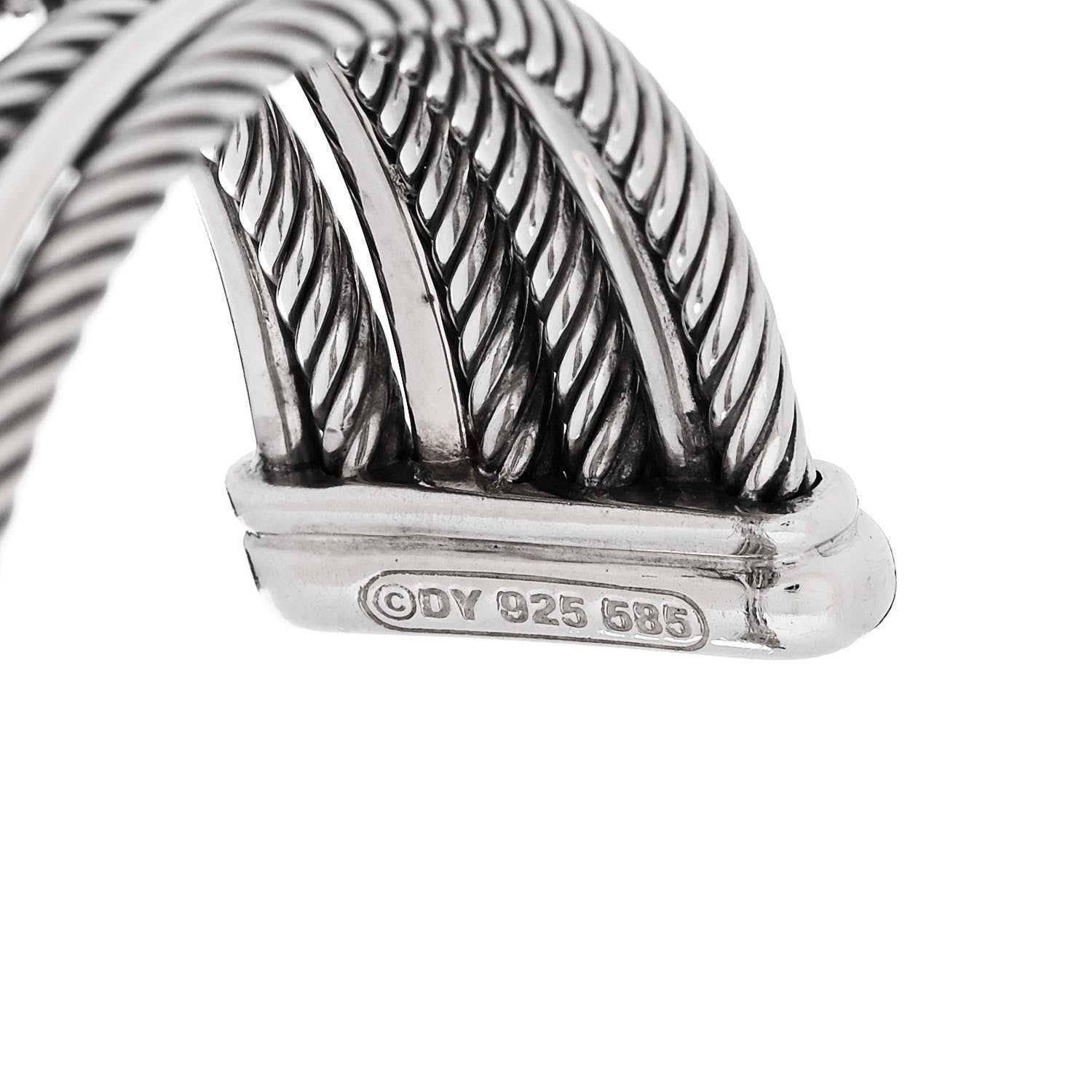 David Yurman Sterling Silver 14K White Gold Black Diamond Crossover Four Row Cuff Bracelet 3 of 3