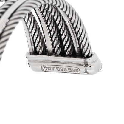 David Yurman Sterling Silver 14K White Gold Black Diamond Crossover Four Row Cuff Bracelet 3 of 3