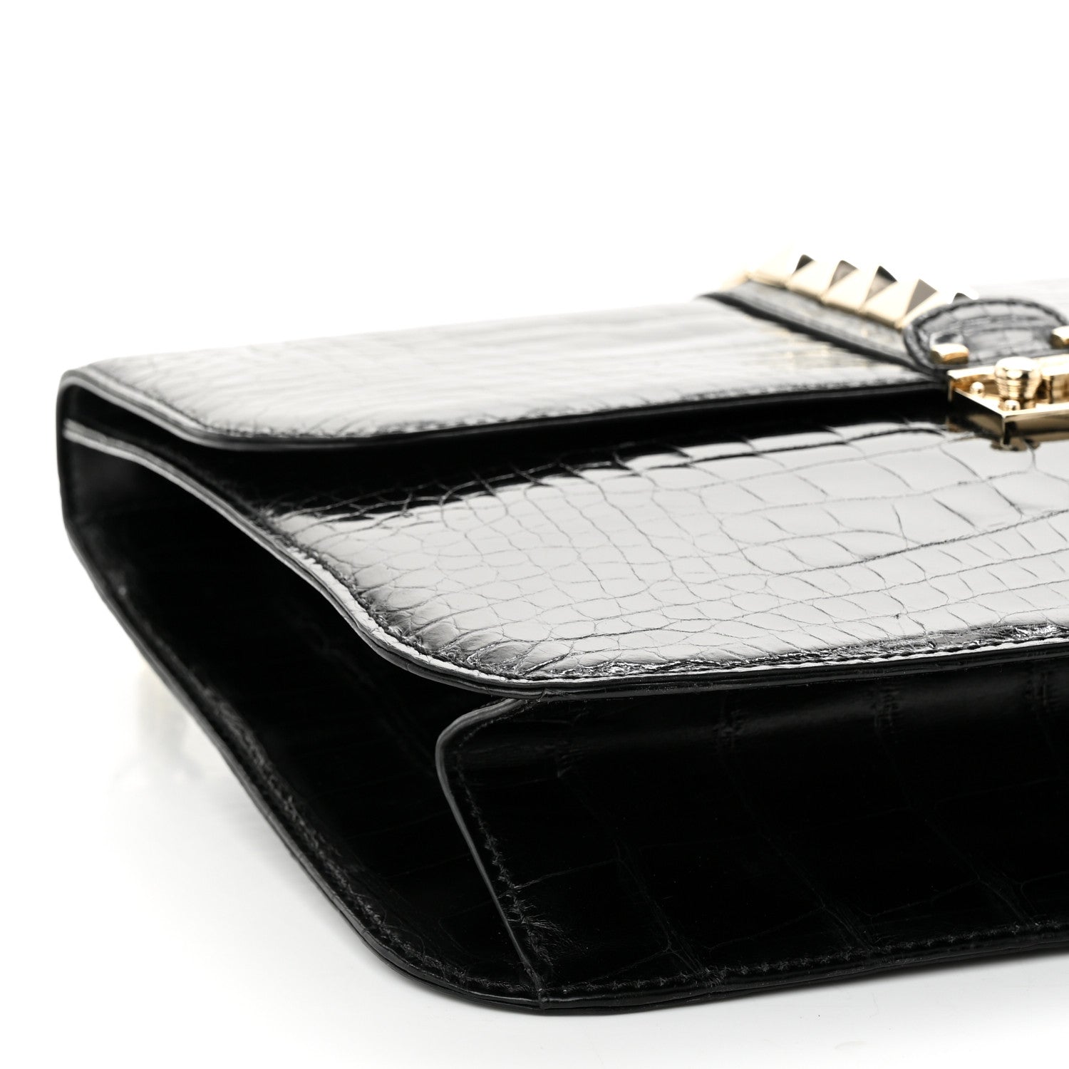 Valentino Garavani Patent Crocodile Embossed Large Glam Lock Rockstud Flap Black 8 of 9