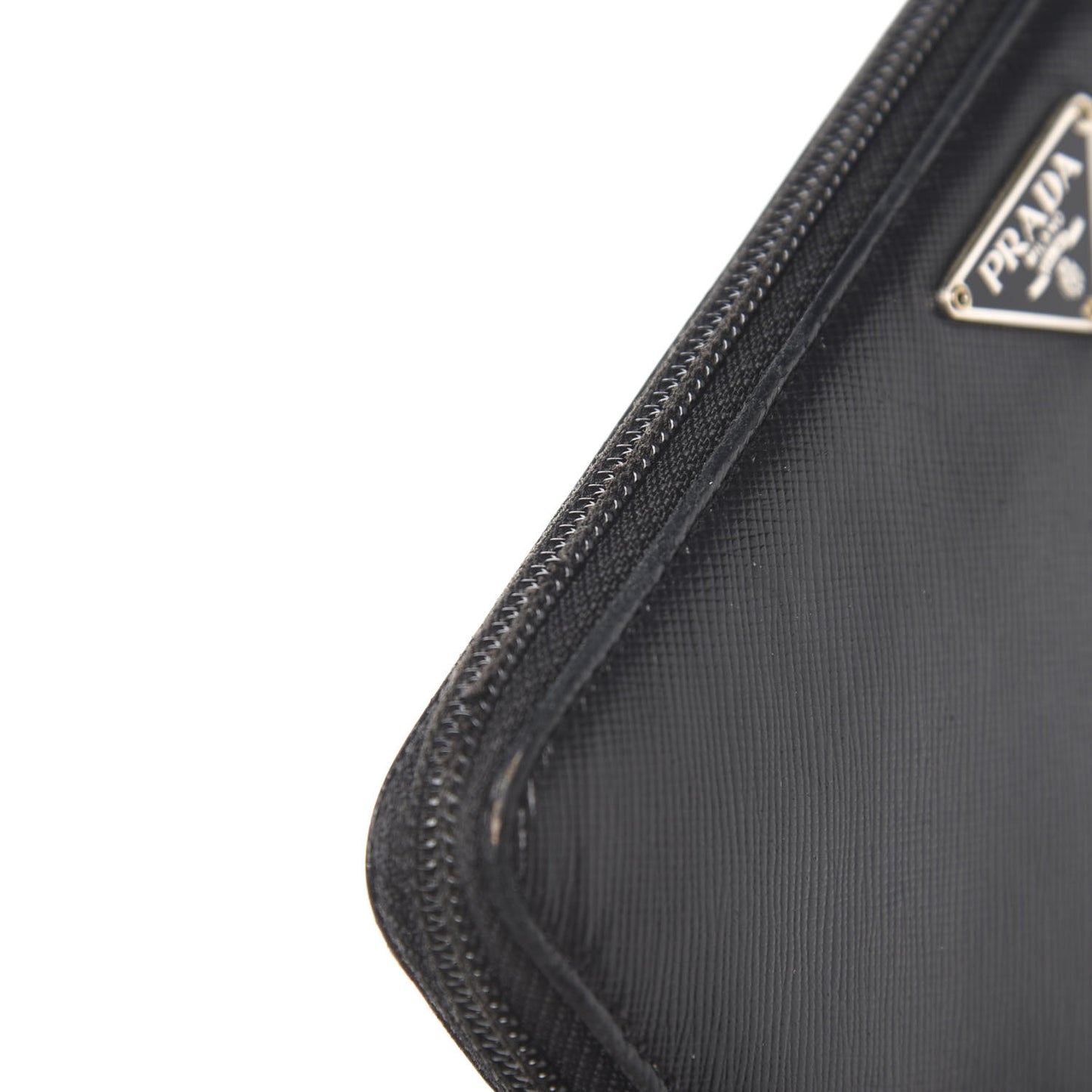 Saffiano Triangle Zip Around Wallet Black