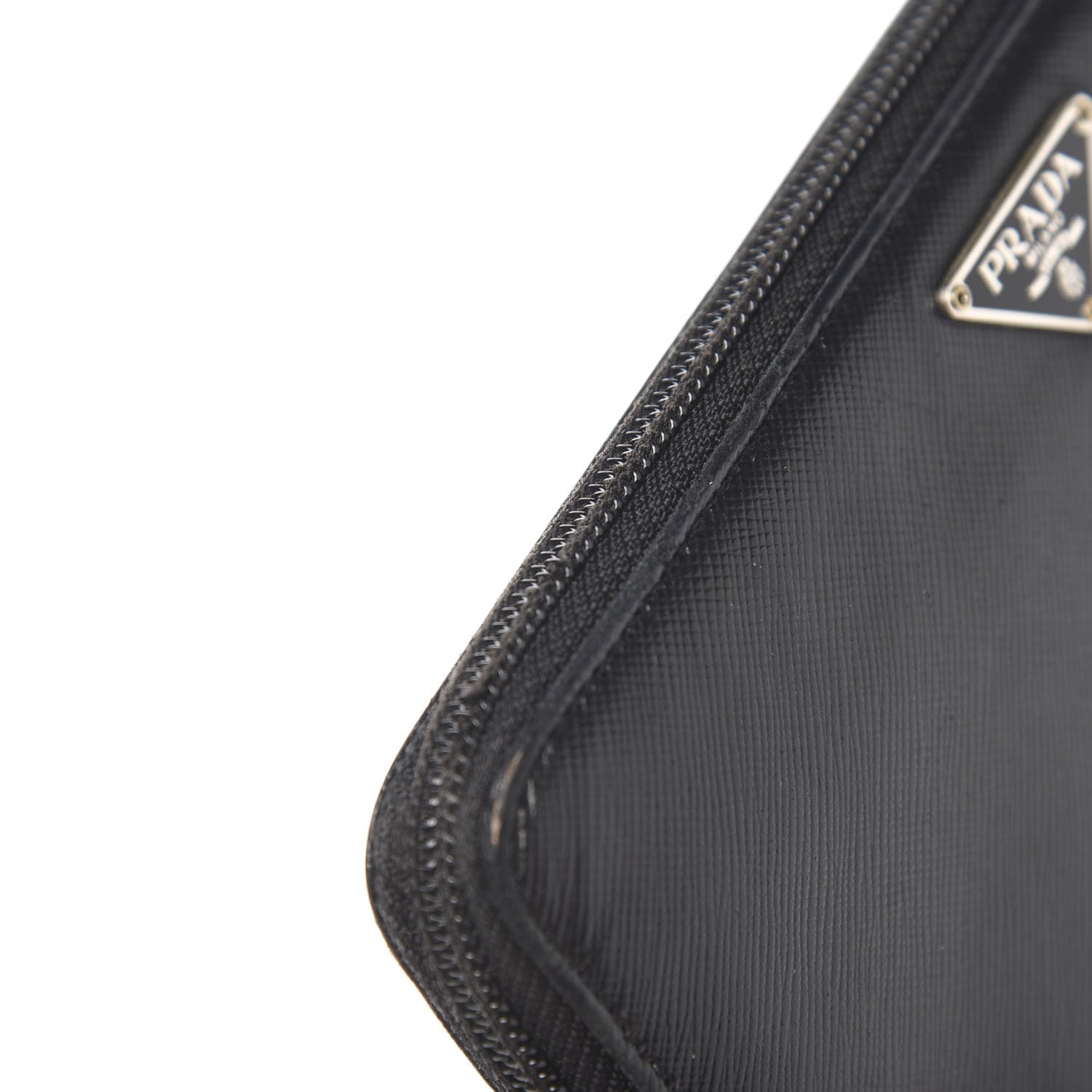 Prada Saffiano Triangle Zip Around Wallet Black 7 of 11