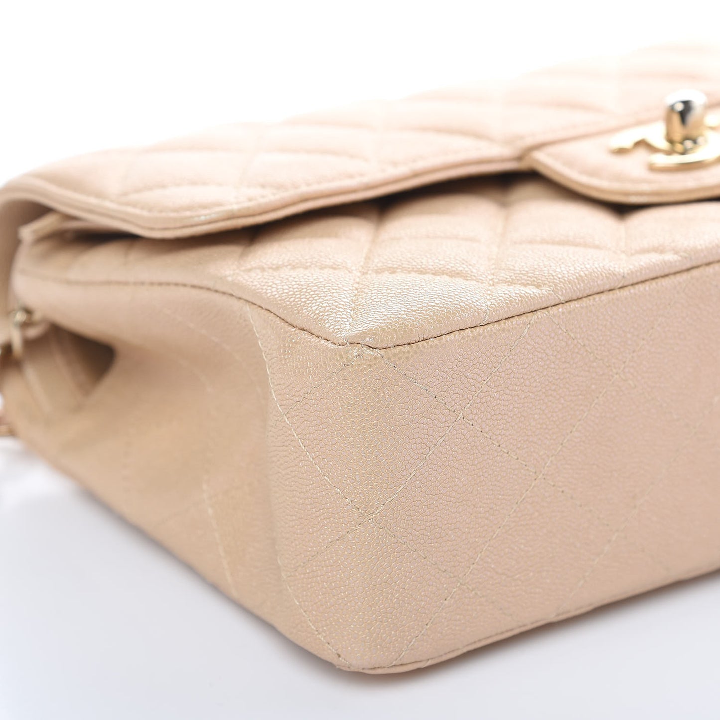 Iridescent Caviar Quilted Small Double Flap Beige
