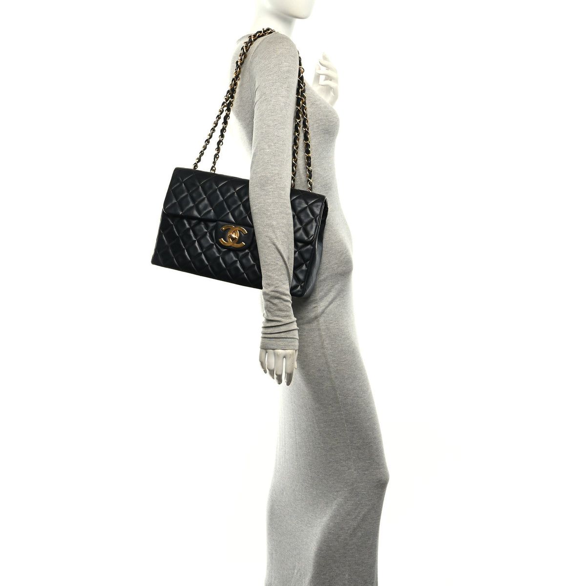 Chanel Lambskin Quilted XL Jumbo Single Flap Black 2 of 12
