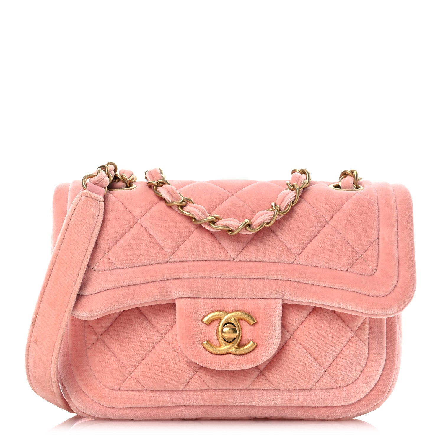 Chanel Velour Quilted Mini Double Frame Flap Rose 1 of 17