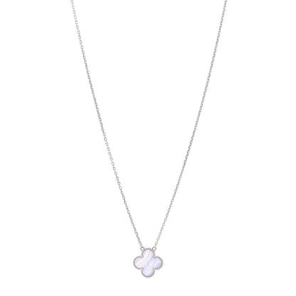 Van Cleef & Arpels 18K White Gold Chalcedony Vintage Alhambra Pendant Necklace 1 of 5