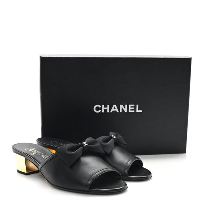 Chanel Lambskin Bow CC Mules 37.5 Black 10 of 10