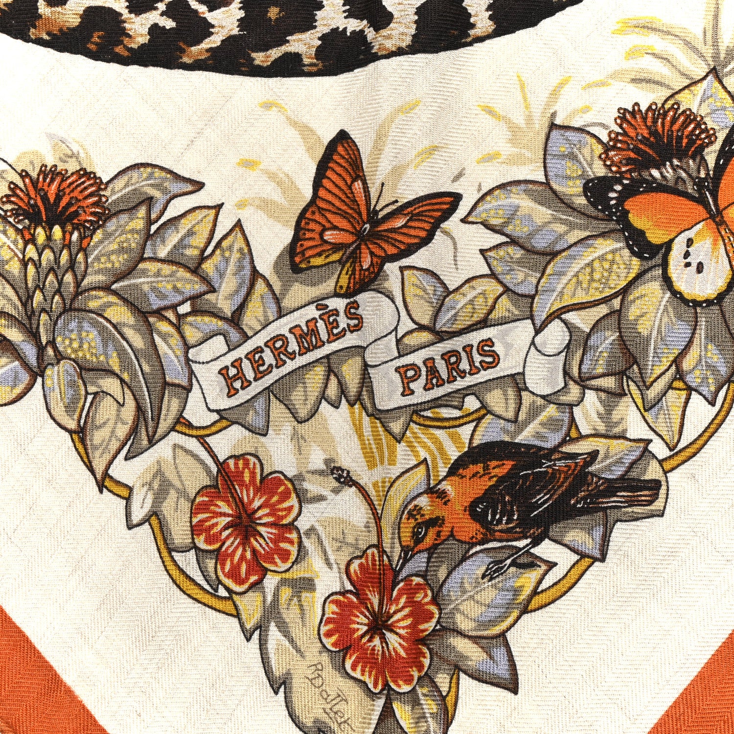 Hermes Cashmere Silk Jungle Love Giant Triangle Scarf Orange Cuit Naturel Vert 2 of 5