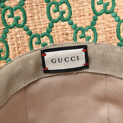 Gucci Raffia Elaphe GG Monogram Embroidered Fedora Hat XS Ivory New Shamarock 5 of 6