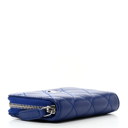 Chanel Lambskin Quilted Zip Around Coin Purse Wallet Blue 4 of 8