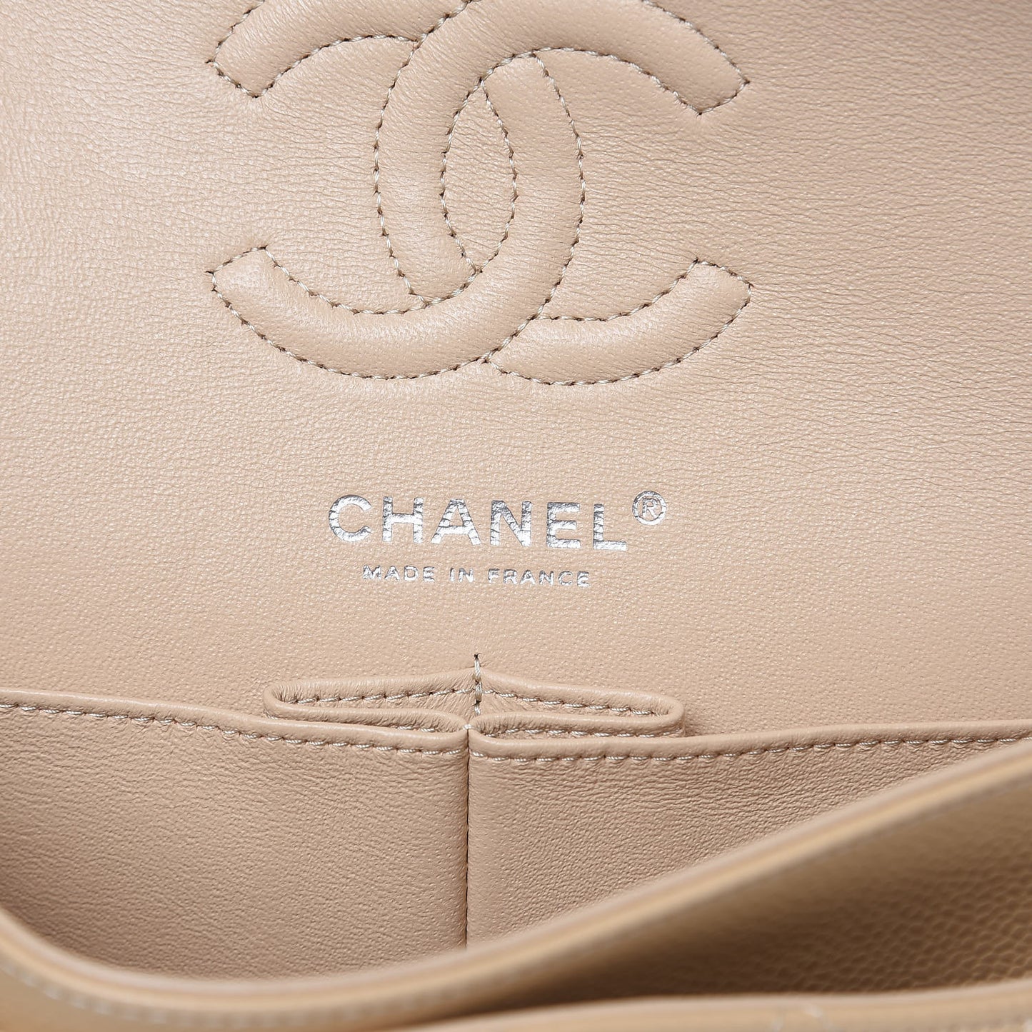 Caviar Quilted Small Double Flap Beige