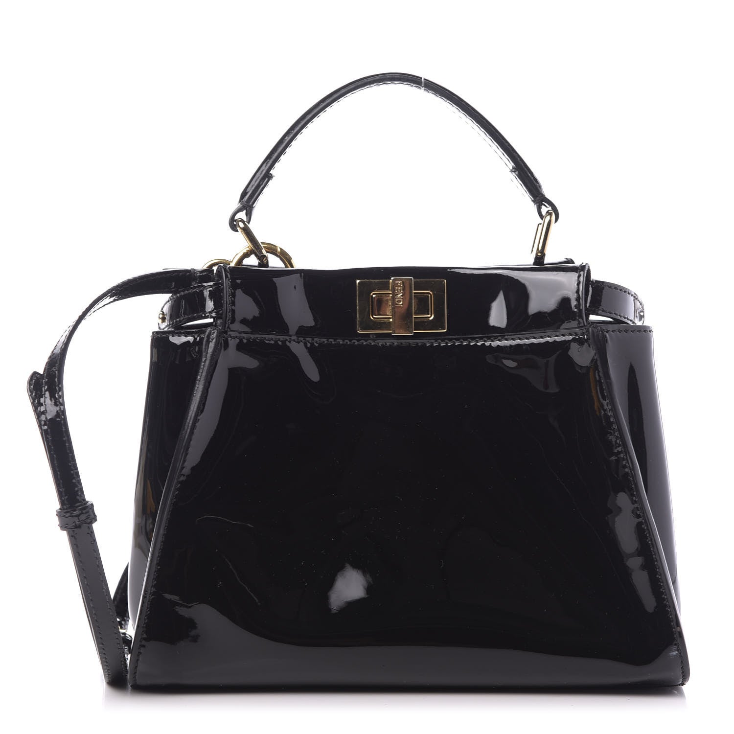 Fendi Vitello Vernice Mou Mini Peekaboo Iconic Satchel Black 1 of 10