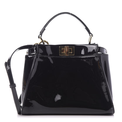 Fendi Vitello Vernice Mou Mini Peekaboo Iconic Satchel Black 1 of 10