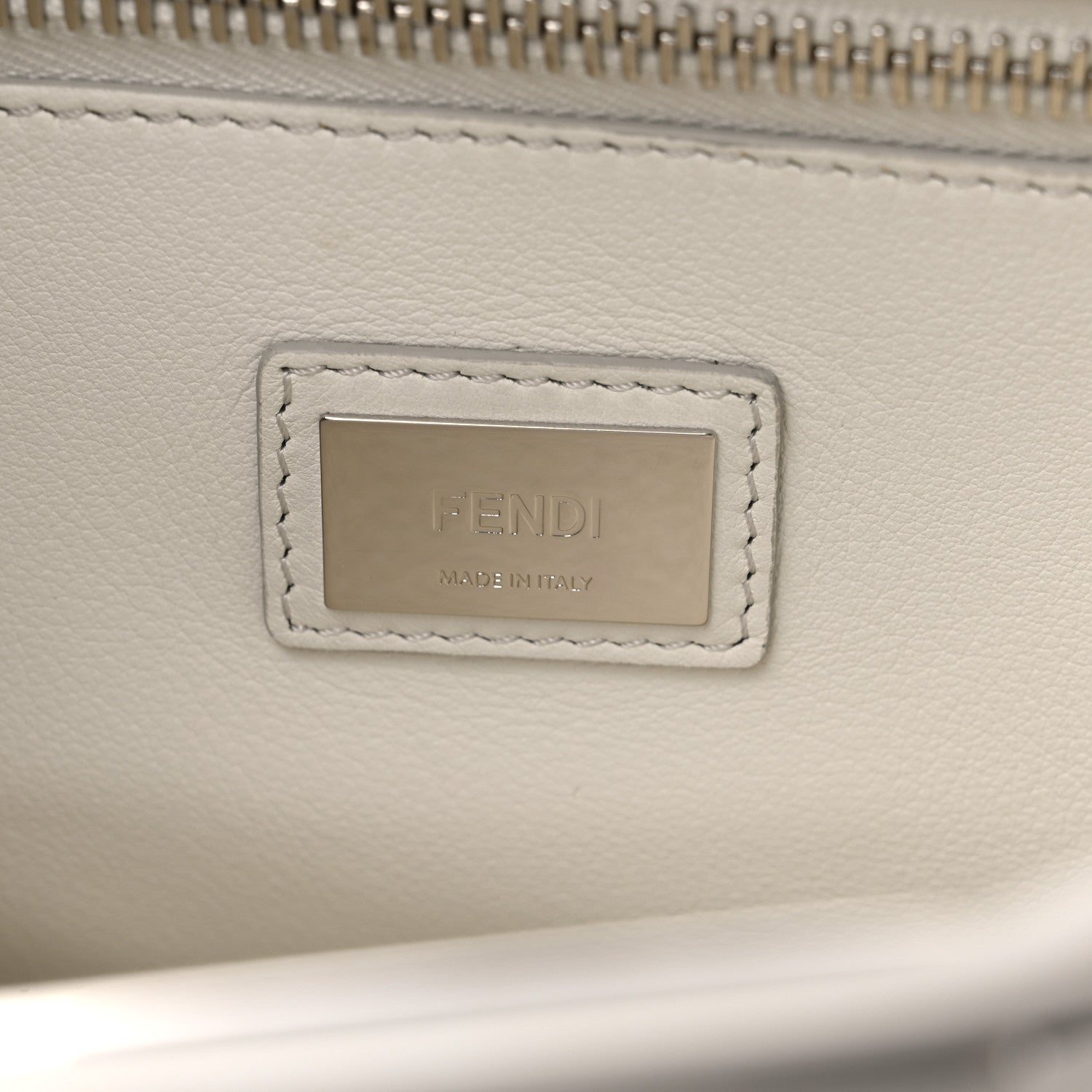 Fendi Vitello Seta Century Nappa Whipstitch Medium Peekaboo Iconic Satchel White 7 of 14