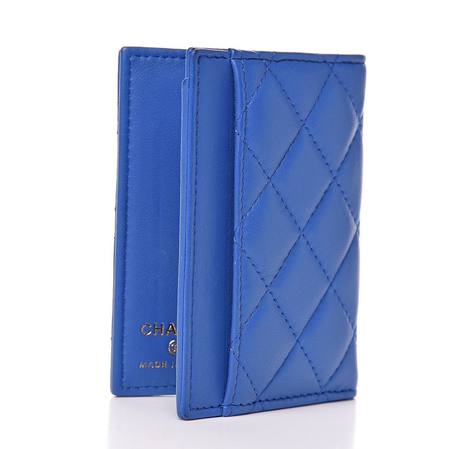 Lambskin Quilted Card Holder Wallet Blue