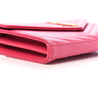 Saint Laurent Grain De Poudre Matelasse Chevron Monogram Chain Wallet Rose Clair 10 of 12