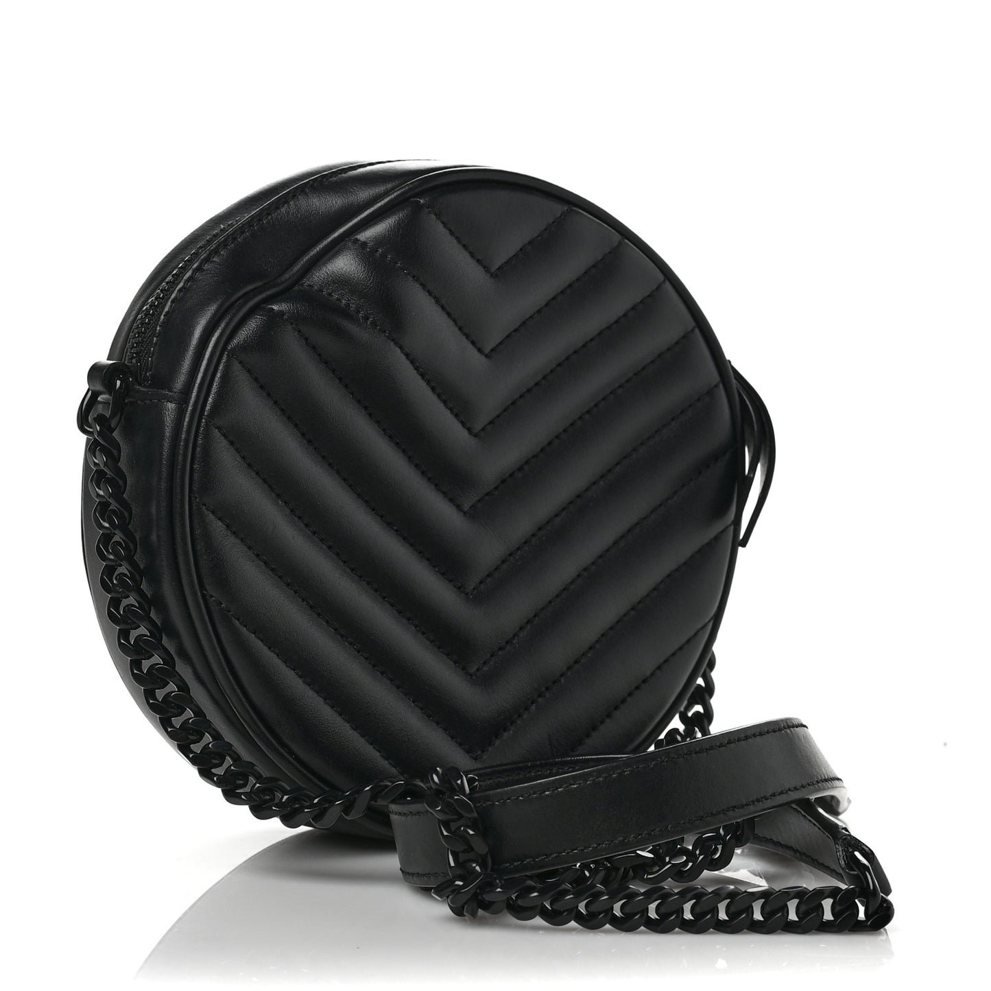 Calfskin Matelasse Chevron Round Vinyle Camera Bag Black