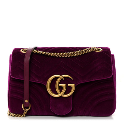Gucci Velvet Matelasse Medium GG Marmont Shoulder Bag Fuchsia Violet Cyclamen 1 of 10