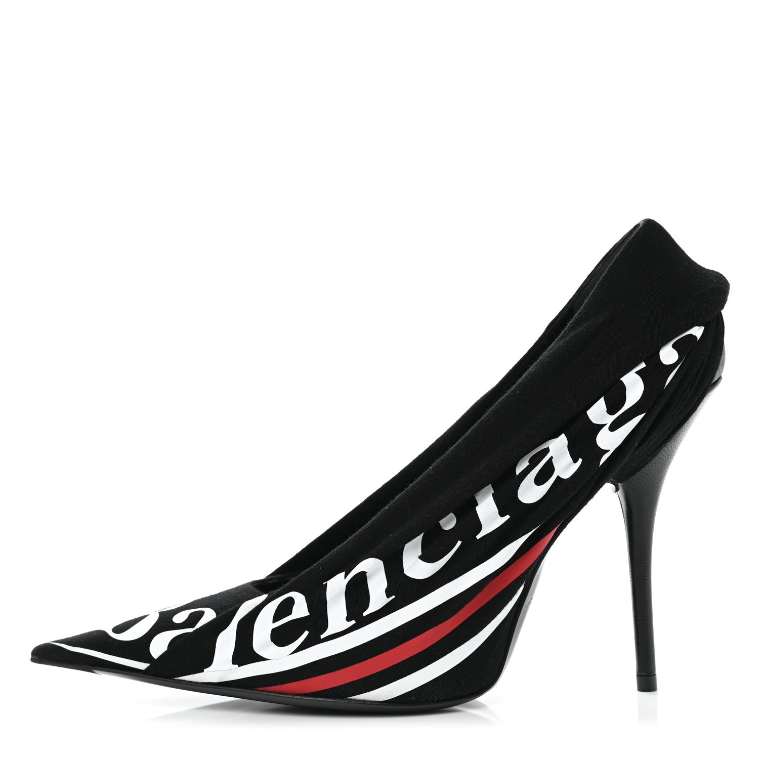 Balenciaga Jersey Crepe Political Campaign Logo Knife 115 Pointed Pumps 38 Black White Rouge 1 of 11
