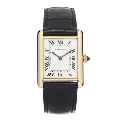Cartier 18K Yellow Gold Alligator 24mm Tank Solo Manual Winding Watch 1 of 7
