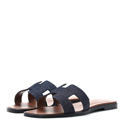 Hermes Denim Canvas Oran Sandals 38 Bleu Brut 3 of 9
