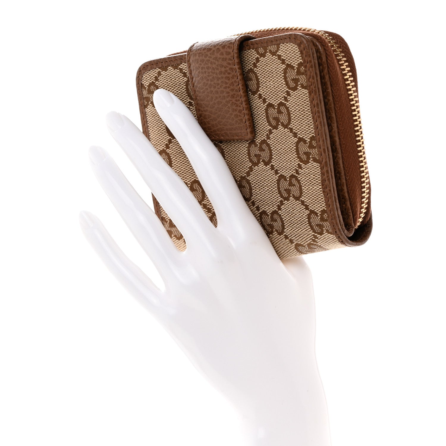 Gucci Monogram Dollar Calfskin Zip Around French Wallet Beige Ebony Tabacco 4 of 8