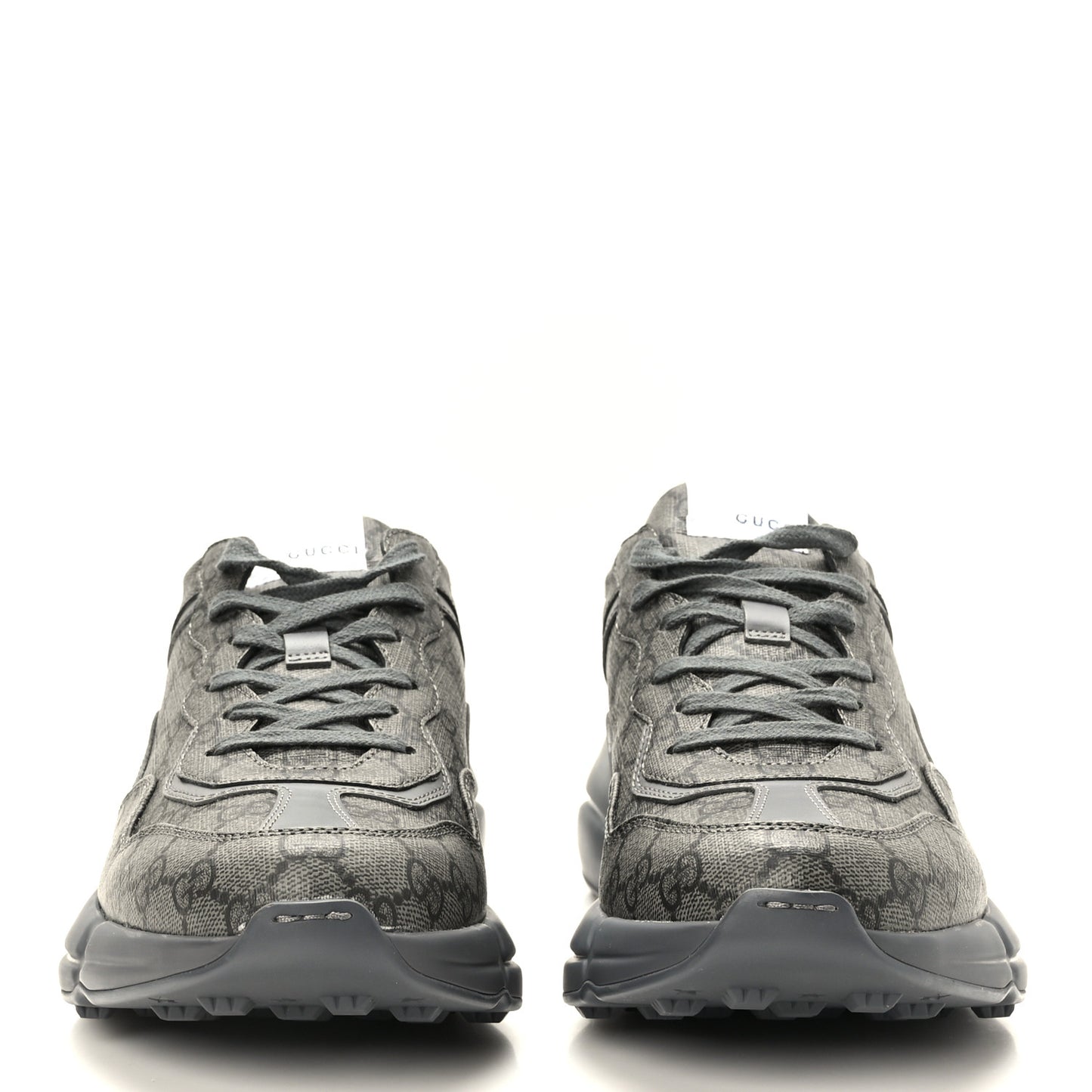 GG Supreme Monogram Apollo Calfskin Mens Rhyton Sneakers 8 Grey Black Graphite Grey