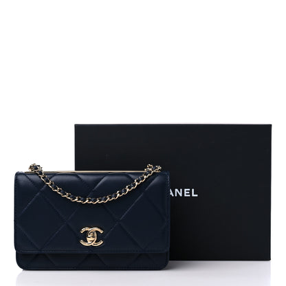 Chanel Lambskin Quilted Trendy CC Wallet On Chain WOC Navy 14 of 14