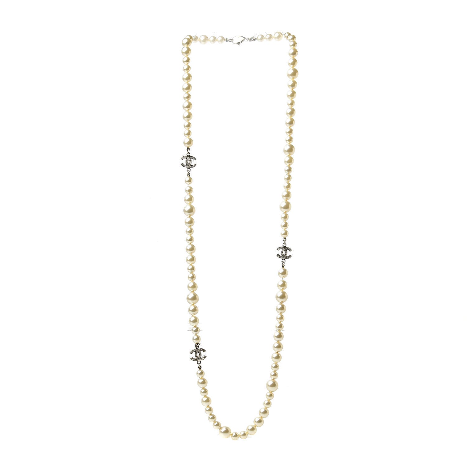 Chanel Pearl Crystal Long CC Necklace Gold 3 of 5
