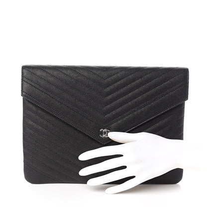 Chanel Calfskin Chevron Quilted Small Envelope Clutch Black 2 of 9