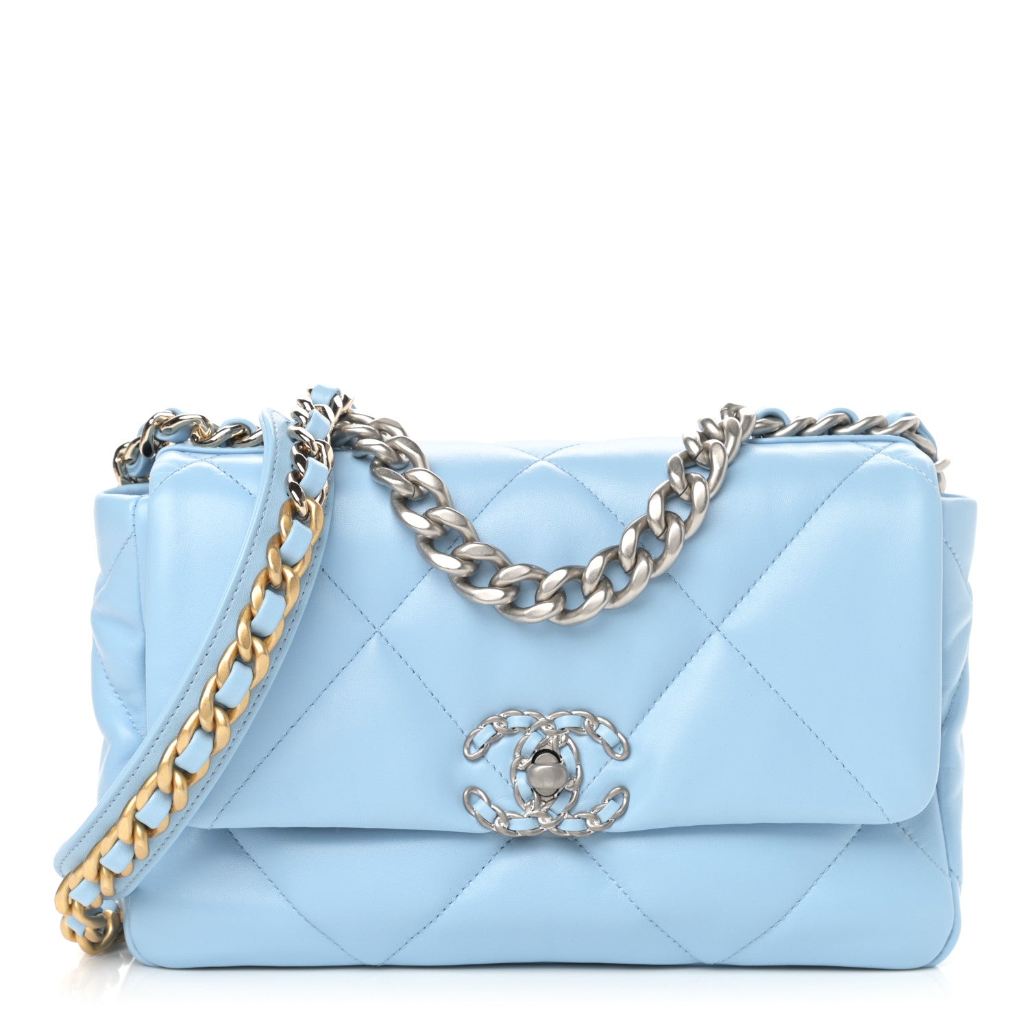 Chanel Lambskin Quilted Medium Chanel 19 Flap Light Blue 1 of 10