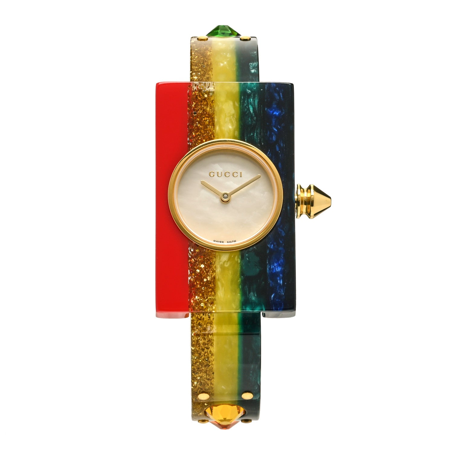 Gucci Stainless Steel Plexiglass Mother of Pearl 24mm Rainbow Quartz Watch 1 of 4