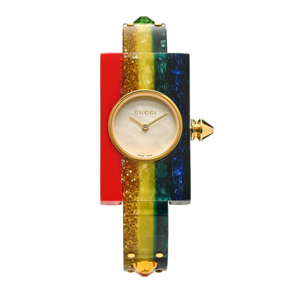 Gucci Stainless Steel Plexiglass Mother of Pearl 24mm Rainbow Quartz Watch 1 of 4
