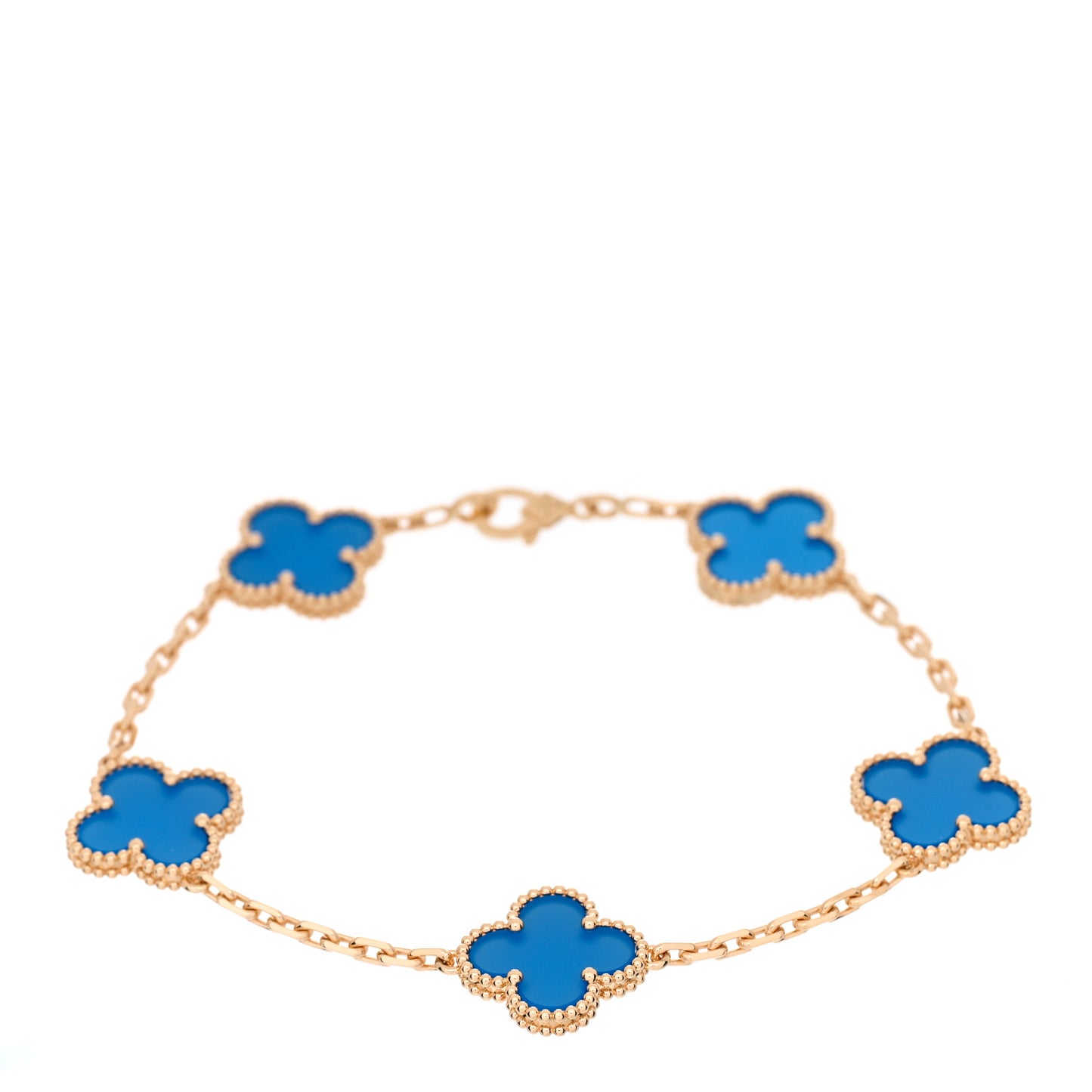 18K Yellow Gold Blue Agate 5 Motifs Vintage Alhambra Bracelet