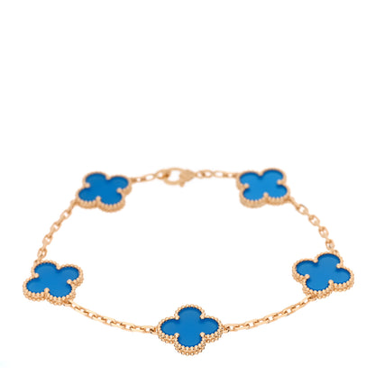 Van Cleef & Arpels 18K Yellow Gold Blue Agate 5 Motifs Vintage Alhambra Bracelet 1 of 4