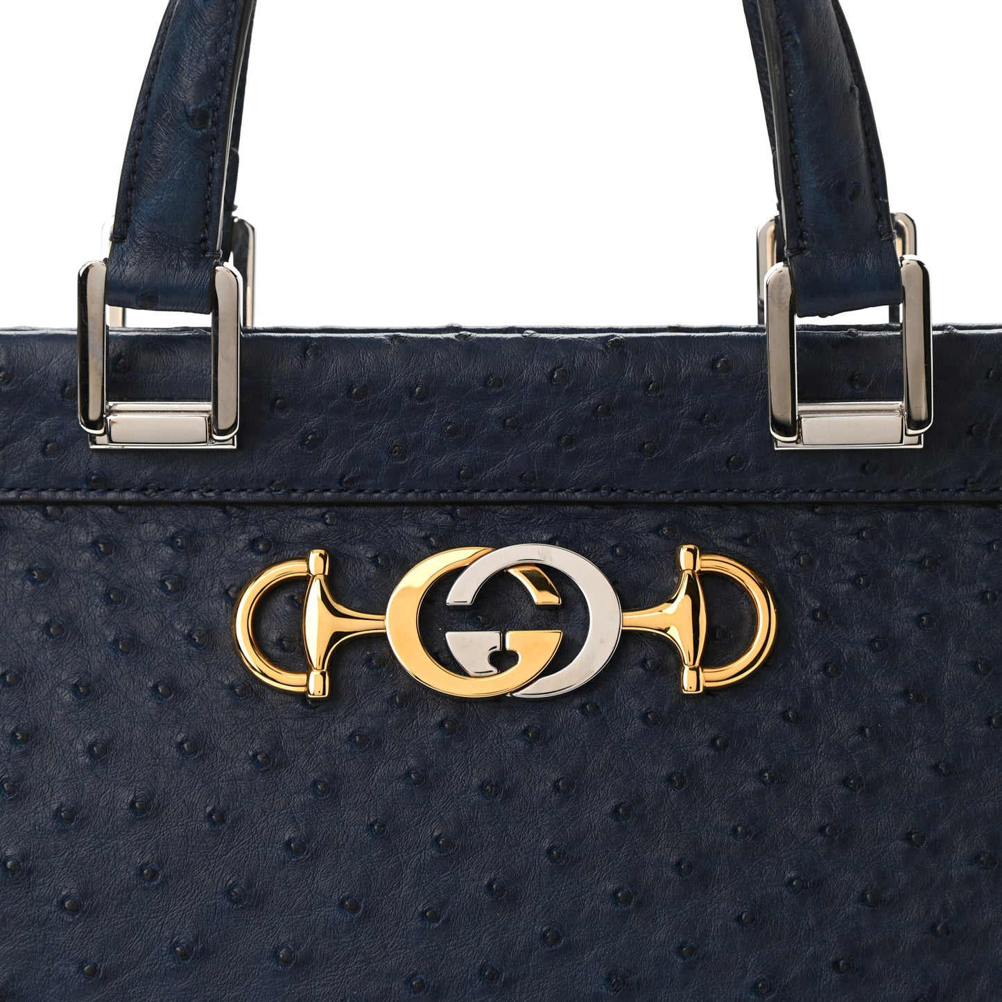 Ostrich Medium Zumi Top Handle Bag Blue