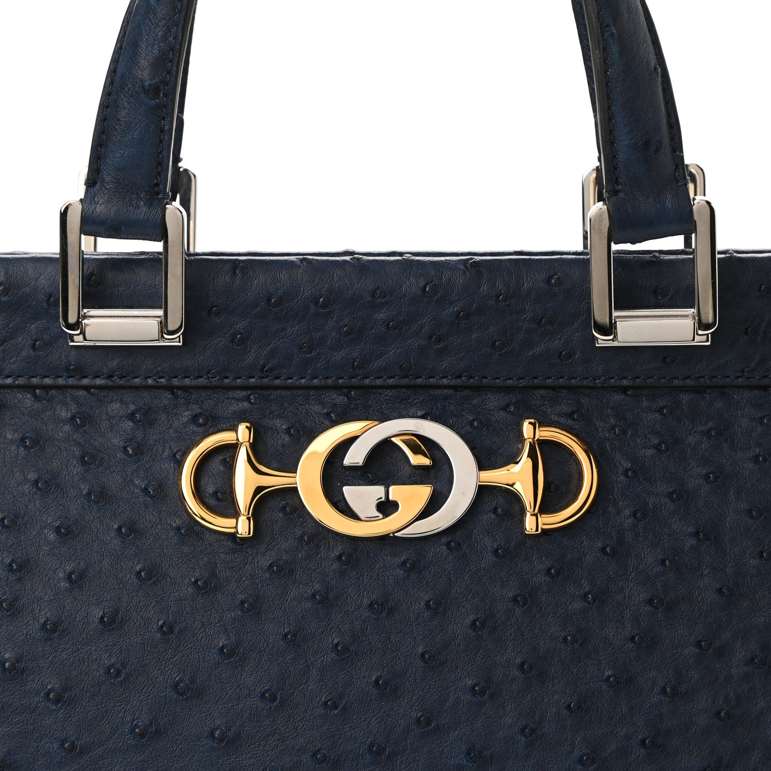 Gucci Ostrich Medium Zumi Top Handle Bag Blue 8 of 10