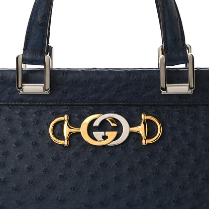 Gucci Ostrich Medium Zumi Top Handle Bag Blue 8 of 10