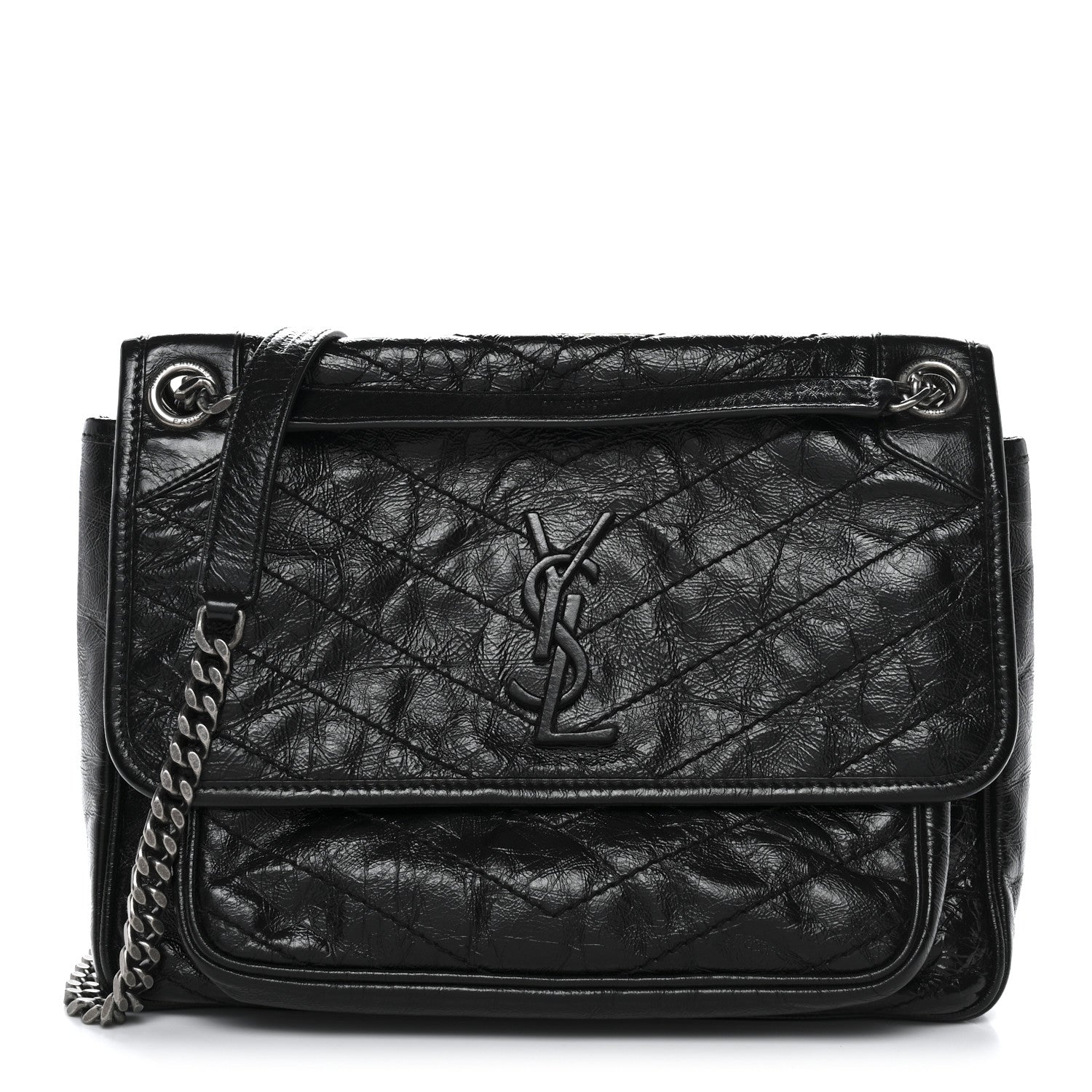 Saint Laurent Crinkled Calfskin Matelasse Monogram Medium Niki Chain Satchel Black 1 of 11