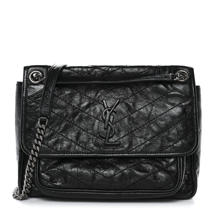 Saint Laurent Crinkled Calfskin Matelasse Monogram Medium Niki Chain Satchel Black 1 of 11