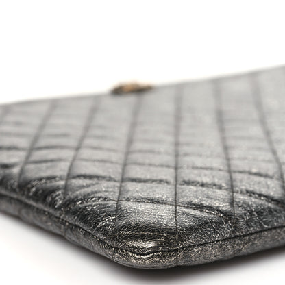 Chanel Cracked Metallic Calfskin Quilted Large Boy Cosmetic Case Dark Silver 9 of 11
